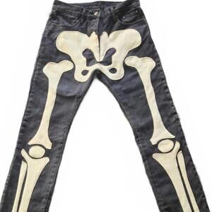 MIMI Black Skinny Jeans with Skeleton Bone Print MENS SIZE 31 RAVER 90S